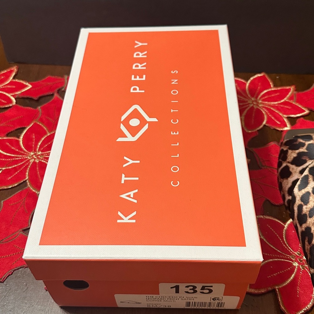 Katy Perry The Checked in Slide Leopard Print Satin Coffee Size 8M - Picture 6 of 6